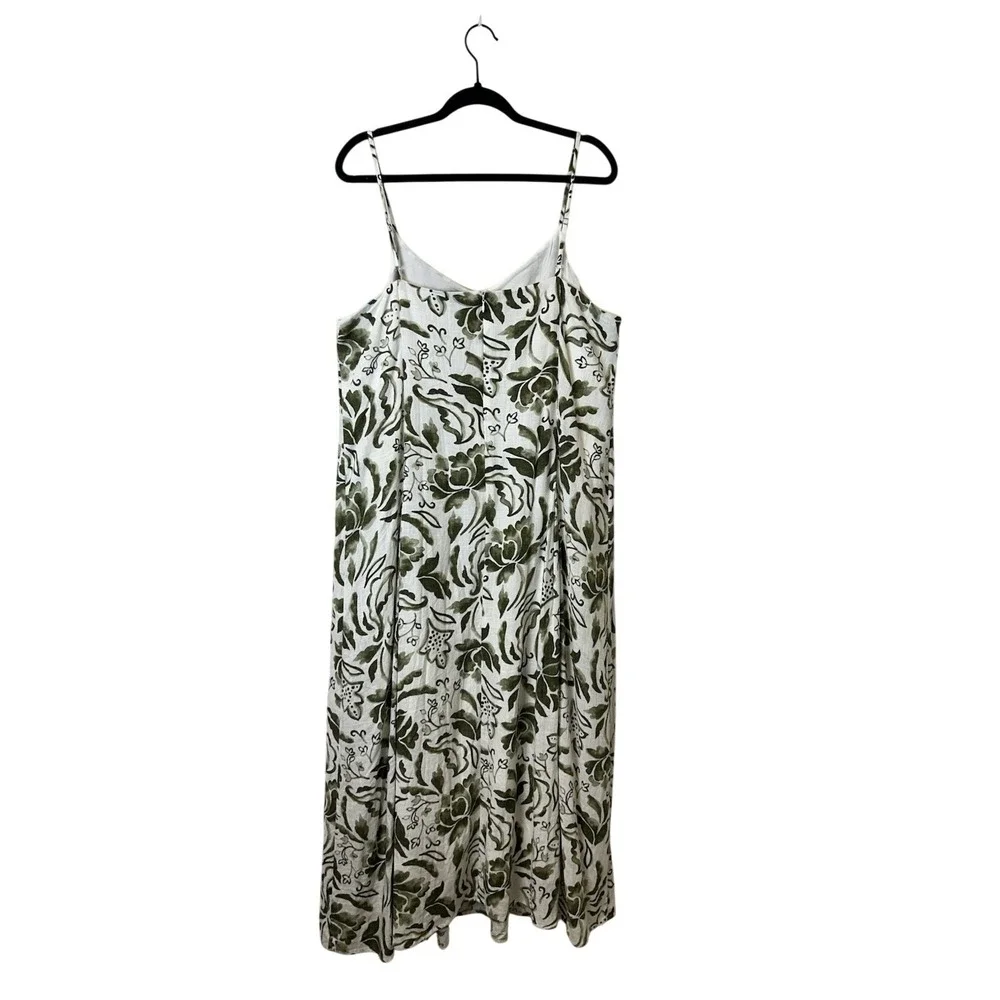 MSK Floral Linen Blend Maxi Dress XL Green White Boho Sleeveless Resort Lined‎